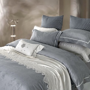 Parure de lit 4 pièces haut de gamme personnalisable en jacquard gris, housse de <span class=keywords><strong>couette</strong></span> et drap en pur coton – Vente en gros - Product Image 4