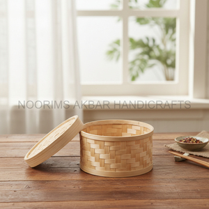 Eco Friendly Handcrafted <b>Bamboo</b> Storage <b>Container</b> with Lid Crisscross Pattern Natural Organizer Home Utility Bulk Supplier - Product Image 4