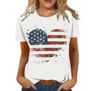 Papillon drapeau américain coeur amour imprimer t-shirts femmes à manches courtes col bateau salon plaine hauts t-shirts adolescentes nouveauté soie US