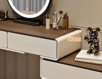 Coiffeuse Moderne de Design Luxe avec Miroir LED, Meuble de Rangement en Bois Crème, Mobilier pour Petite Chambre d'Appartement