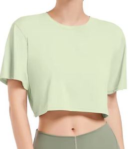 Custom <b>Women's</b> Pima Cotton Workout Short Sleeve Shirts <b>Loose</b> Crop <b>Tops</b> Gym Shirt Casual Cropped T-Shirts - Product Image 5