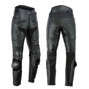Fabrication de pantalons de moto pour hommes en cuir véritable couleur noire adultes portent des pantalons de moto de sécurité en plein air - Product Image 1