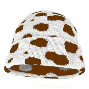 Gorro de Punto Acrílico Elástico de Moda, Gorro de Invierno Grueso con Estampado de Vaca y Logotipo Personalizado para Hombre - Product Image 2