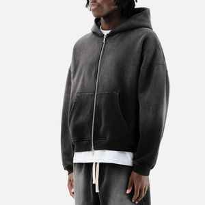 Sweat-shirt streetwear brodé avec logo personnalisé, sweat-shirt à capuche uni délavé à l'acide, 400 GSM, super molleton, 100% coton, sweat-shirt à capuche délavé au soleil pour homme - Product Image 3