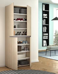 Armario de Madera Multiusos con Manija Empotrada, 4 Puertas y 7 Estantes Ajustables, Diseño Moderno y Minimalista para Almacenamiento de Zapatos - Product Image 2