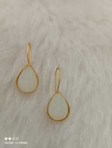 Modern Art Customizable Heavy Brass Emerald Main Stone Pear Hoop <b>Earrings</b> Romantic Imitation <b>Rhodium</b> Plated Women's Fashion Bulk - Product Image 6