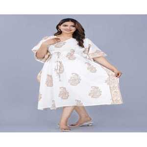 Handmade Block Print Ivory Paisley <b>Kaftan</b> Elegance Cotton Dress for Ladies Breathable Trendy for <b>Summer</b> Leisure Club ODM Supply - Product Image 1