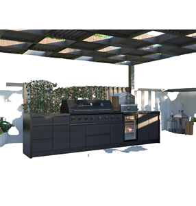 Meubles de cuisine d'extérieur portables en acier inoxydable de style grec, ensemble d'armoires de cuisine extérieures brillantes sans poignées - Product Image 4