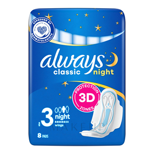 Para Always Maxi Classic Night 8s Tamaño 3 con alas Cómodo durante la noche Máxima protección - Product Image 2