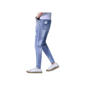 2025 nuevos pantalones vaqueros desgastados para hombre, patrón cruzado, estilo Hip Hop, pantalones vaqueros largos informales transpirables, moda de calle, Color personalizado - Product Image 3