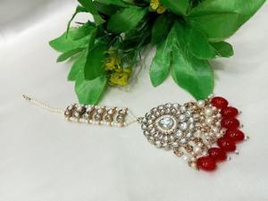 Premium Wedding Bridal Kundan Pearl <b>Gold</b> Plated Choker Necklace <b>Set</b> with <b>Earrings</b> and Maang Tikka Traditional Ethnic Style - Product Image 3