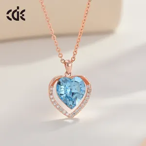 Colar de prata esterlina 925 CDE GSYN001 com desenho de coração e amor, joia fina de ouro rosa, colar com cristais brilhantes
