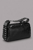 Tas Selempang Kasual Wanita Hitam Berdetail Stud Logo Kustom OEM Fashion Kanvas Tahan Air Penutup Ritsleting ODM Pribadi