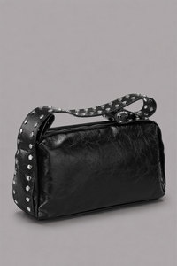 Sac fourre-tout décontracté noir clouté pour femme avec logo personnalisé, sac à bandoulière en toile imperméable avec fermeture éclair, fabrication OEM/ODM privée - Product Image 2