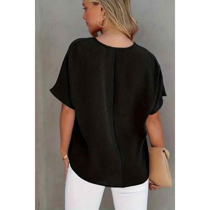 Short Sleeve V-Neck Bat Sleeve Blouse Pink