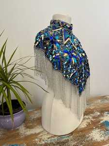 Robe cape élégante Burlesque Satin perlé paillettes col en V attache écologique lavable cachemire Vintage asymétrique Club Party - Product Image 5