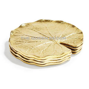 Aluminum Metal <b>Gold</b> Finish Design <b>Coasters</b> Indoor Tableware Fresh Metal Design with Decorative Pads & Mats - Product Image 4