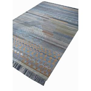 Tapis en laine et soie noué à la main Manchaha LSB-07 bleu, motif géométrique rectangulaire, pour la maison, le salon, la chambre, le couloir, tapis puzzle - Product Image 2