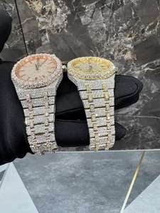 Montre pour homme en acier inoxydable, or rose, avec diamants en moissanite, élégante, mécanique, sportive, bracelet en verre, hip-hop, entièrement sertie - Product Image 6