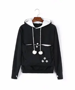 Kadın rahat karikatür kapşonlu sevgilisi kediler Hoodies uzun kollu kazak ön cep rahat hayvan kulak Hoodie