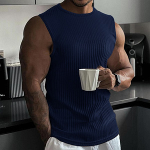 Camiseta Deportiva de Verano para Hombre, Tejido Elástico Microelástico con Rayas Verticales, Camiseta sin Mangas para Correr - Product Image 5