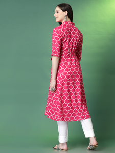 นักออกแบบล่าสุดมีสไตล์อินเดียสไตล์ปากีสถานสีชมพูสวยงามพิมพ์ชุด A-Line Kurti สําหรับผู้หญิงในราคาขายส่ง OEM - Product Image 4