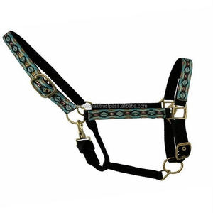 Licol de cheval en nylon fait à la main, solide et durable, 3 plis à double couture, avec dos de cheval fait à la main imprimé Navajo Teal - Product Image 6