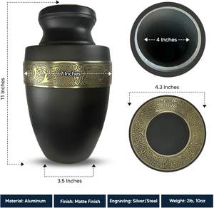 Urne de crémation humaine personnalisée pour adultes avec nom gravé personnalisé Date Navire pour les cendres et les séries Elite Lover Noir Taille personnalisée - Product Image 3