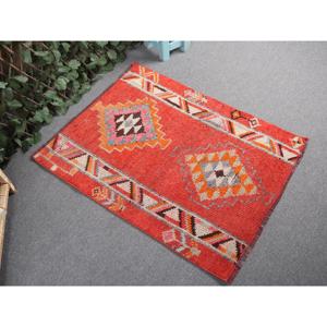 2.5x3.3 ft Vintage Rug, Turkish Rug, <b>Red</b> Ikat <b>Wool</b> Rug - Product Image 1