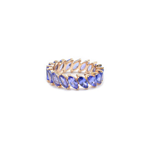 Bague de fiançailles en or rose massif 14 carats avec pierre précieuse tanzanite de coupe marquise naturelle de 6x3 mm au design moderne pour femmes - Product Image 5