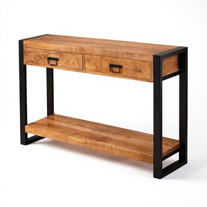 Handmade Solid Mango Wood <b>Console</b> Table | Industrial <b>Black</b> Metal Frame | Antique Design Entryway Storage Table Living Furniture - Product Image 1