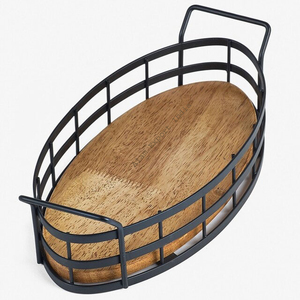 Bordure en bois de manguier moderne de luxe peinte à la main en forme de bateau au design unique Finition noire Poignée en bois naturel de taille personnalisée Cuisine à domicile - Product Image 1