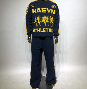Logo Imprimé Brodé Personnalisé Hommes Survêtement Coton Polyester Pantalon Deux Pièces Ensemble - Product Image 1