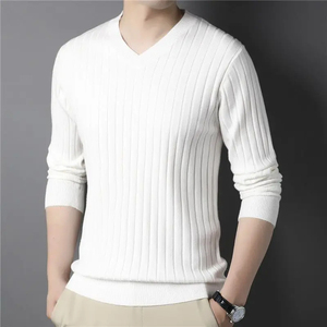 Autumn Winter Fashion V-neck Long Sleeve Pullovers Men Clothing Thread Solid Knitting Casual Sweater - Product Image 6
