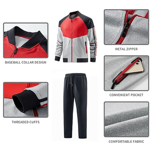 Diseño personalizado de los hombres de invierno de talla grande sólido Zip-Up chándal de manga larga Jogging Sweatsuit traje de 2 piezas - Product Image 2