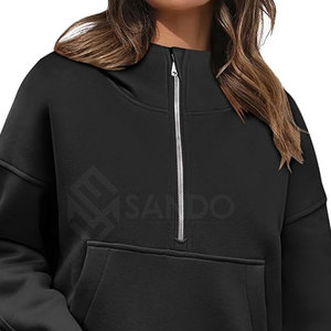 เสื้อฮู้ดสวมหัวมีซิปครึ่งตัวของผู้หญิงเสื้อลำลองไซส์ใหญ่พิเศษเสื้อผ้าแนวสตรีทผ้าคอตตอน100% มีฮู้ดด้านหน้าดีไซน์แบบกำหนดเองสำหรับฤดูหนาว - Product Image 6