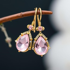 Pendientes colgantes de gota de cuarzo rosa chapados en rodio de Plata de Ley 925, joyería de moda, regalos para bodas y fiestas - Product Image 6