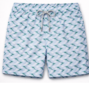 Shorts de bain recyclés pour hommes, motif tropical abstrait vert, séchage rapide, avec cordon de serrage à la taille élastique - Product Image 1