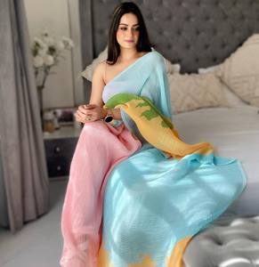 Georgette-ropa de fiesta de estilo bollwood para mujer, Saree de diseñador impreso, último diseño de blusa, India - Product Image 4