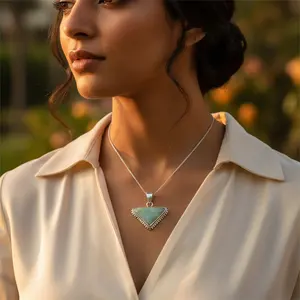 Colgante de Plata 925 con Piedra Preciosa de Aguamarina, Bañado en Rodio, Oro Rosa y Oro Blanco, Estilo Religioso, Regalo para Mujer - Product Image 2