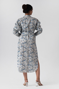 Vestido Floral ecológico de verano para mujer, azul abeto, bloque de mano, estampado plisado, técnica 100% algodón, cómodo, transpirable - Product Image 6