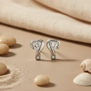 Pendientes de Botón en Forma de Corazón Plateados con Circonita Cúbica, Pendientes Largos con Corte de Pera, Modernos y Elegantes, Chapados en Oro Rosa para Mujer - Product Image 2