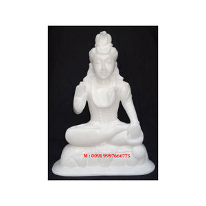 Belle sculpture artisanale du dieu Shiva en marbre blanc, finement travaillée et polie, pour la vénération à la maison et au temple. - Product Image 1