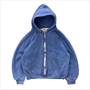 <b>Sun</b> Faded Knitted 100% Cotton Washed Zip up Oversized Dropped Shoulder Windproof Heavy Weight Streetwear Unisex Hoodies - Product Image 1