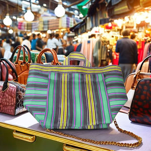 Bolsas de playa recicladas de nylon tejidas a rayas hechas a mano bolsas únicas tradicionales indias fabricante y proveedor exportaciones - Product Image 2