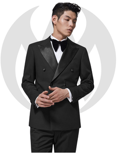 ชุดสูทเข้ารูปแบบสลิมฟิตสำหรับผู้ชายชุดแต่งงานเจ้าบ่าวกระดุมสองแถวปกเสื้อสีดำ2ชิ้น - Product Image 1