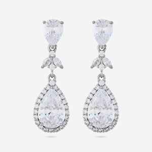 Boucles d'oreilles pendantes chic pour femmes, pour mariage - Plaqué or 7g, forme goutte d'eau, alliage de zinc 192773 - Product Image 6