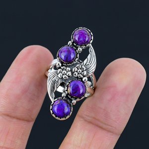 Anello in <span class=keywords><strong>Argento</strong></span> Sterling <span class=keywords><strong>925</strong></span> Fatto a Mano Stile Bohemien con Gemma Naturale Turchese Viola in Rame, Montatura a Castone, Certificato da Terze Parti - Product Image 4
