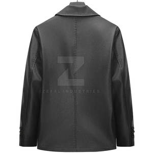 Veste en cuir d'hiver décontractée pour homme avec col montant et logo frontal, haute qualité, imperméable, coupe-vent, prix - Product Image 2