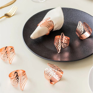 Juego de 6 soportes para pañuelos, vajilla de diseño fantástico, servilletero, esencia de plumas, servilleteros de oro rosa para suministros de Hotel - Product Image 1